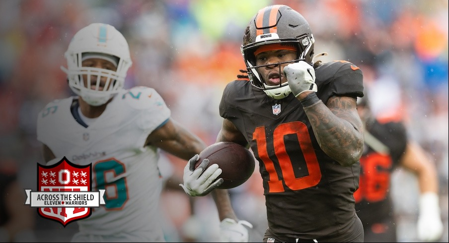 Quinshon Judkins running for his 46-yard touchdown against the Miami Dolphins