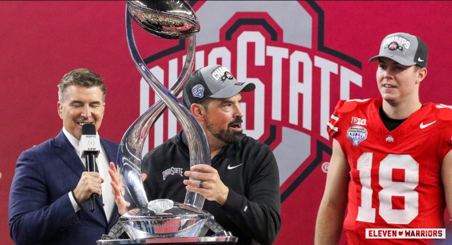 Ryan Day hoisting the Cotton Bowl trophy