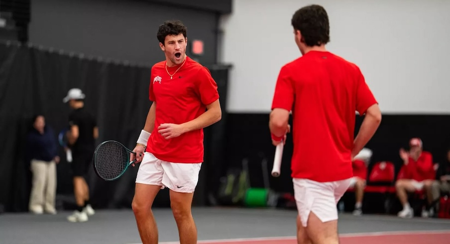 Brandon Carpico and Nikita Filin celebrate during Ohio State’s win over Wake Forest