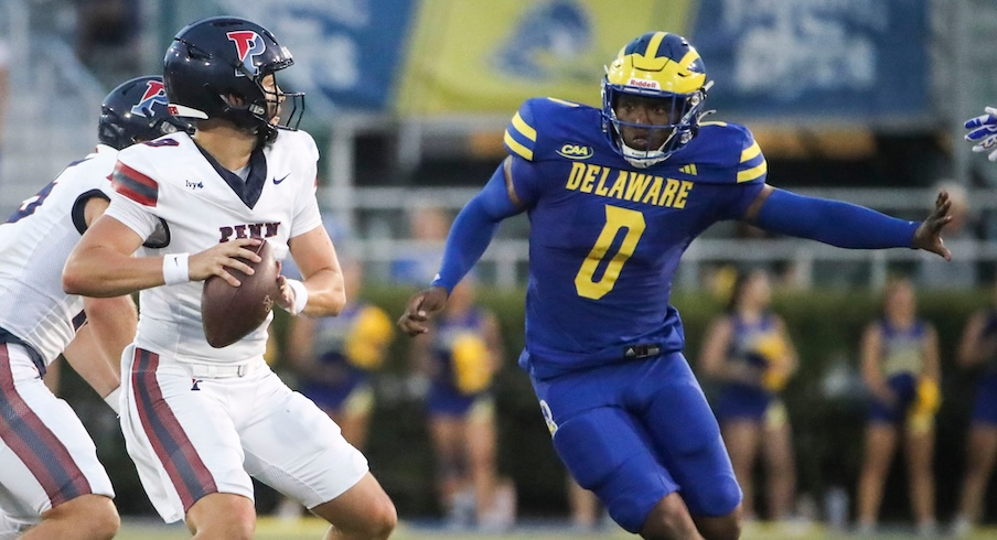 Aidan Sayin throwing vs. Delaware in 2024