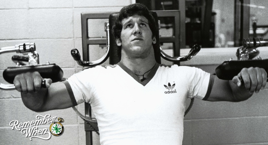 Buffalo Bills linebacker Tom Cousineau poses for pictures during a workout on the Ohio State campus.