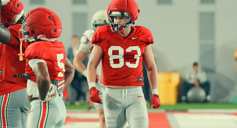 Nate Roberts at Ohio State's annual Student Appreciation Day practice at the Woody Hayes Athletic Center on April 4, 2026.